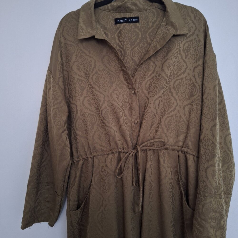 Urban Outfitters Jacquard Jumpsuit Olive Green Satin with Pockets Size M - Picture 2 of 9
